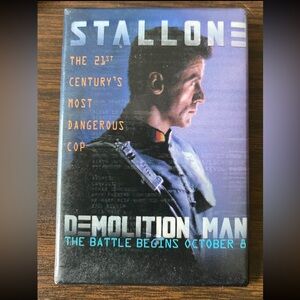 Original 1993 Button Pinback 3" Demolition Man Sylvester Stallone Movie